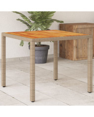 Table de jardin beige 90x90x75 cm résine tressée et bois acacia | Mobilier & Déco