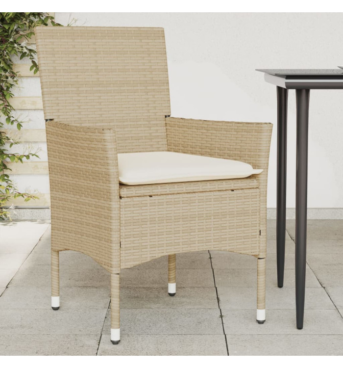 Chaises de jardin avec coussins lot de 2 beige résine tressée | Mobilier & Déco