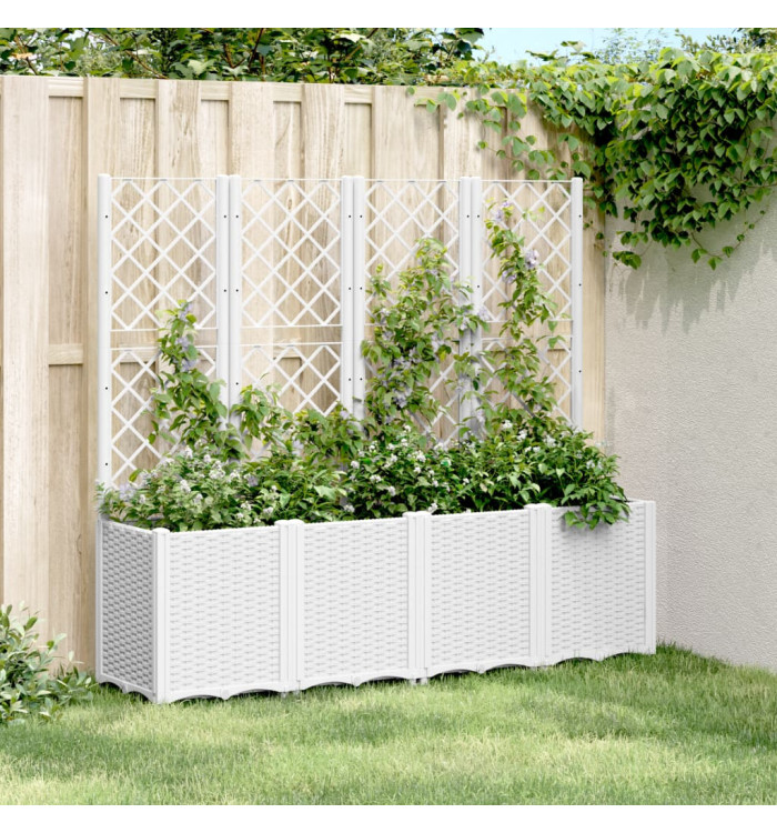 Jardinière avec treillis blanc 160x40x140 cm PP | Mobilier & Déco