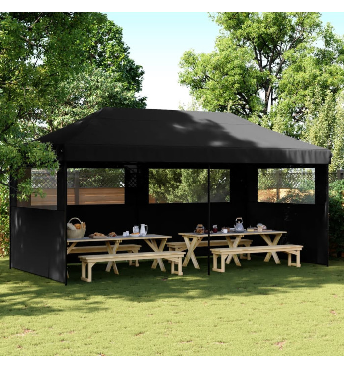 Tente de réception pliable escamotable 3 parois latérales noir | Mobilier & Déco