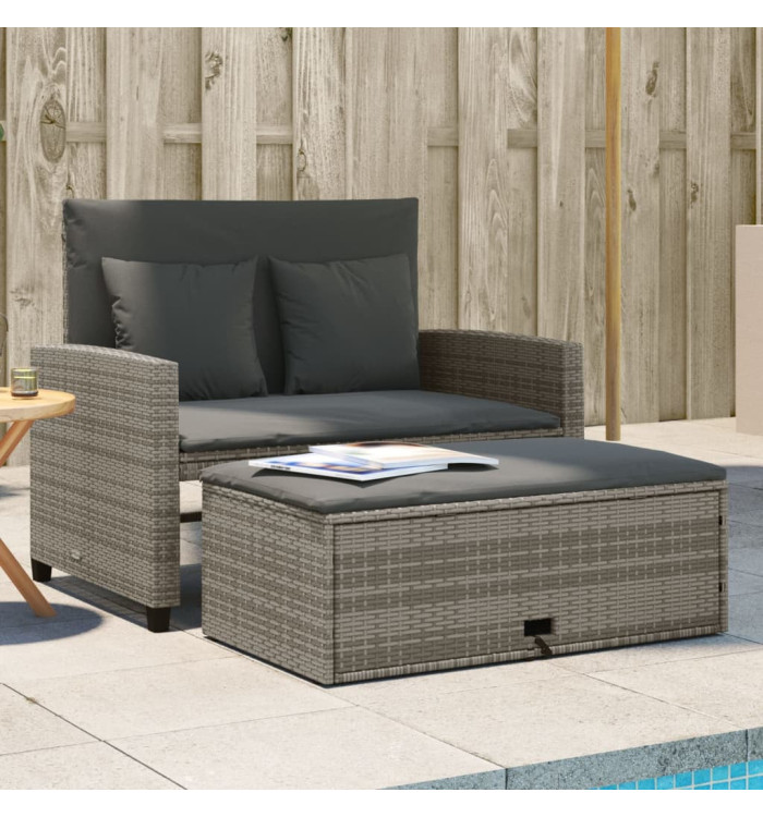 Canapé de jardin 2 places avec coussins gris résine tressée | Mobilier & Déco