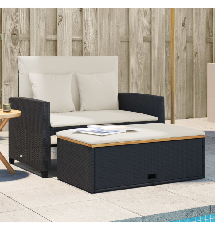 Canapé de jardin 2 places coussins noir résine tresséeetacacia | Mobilier & Déco