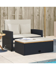 Canapé de jardin 2 places coussins noir résine tresséeetacacia | Mobilier & Déco