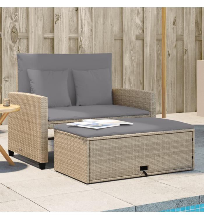 Canapé de jardin avec coussins 2 places beige résine tressée | Mobilier & Déco