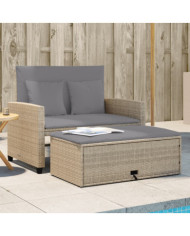 Canapé de jardin avec coussins 2 places beige résine tressée | Mobilier & Déco