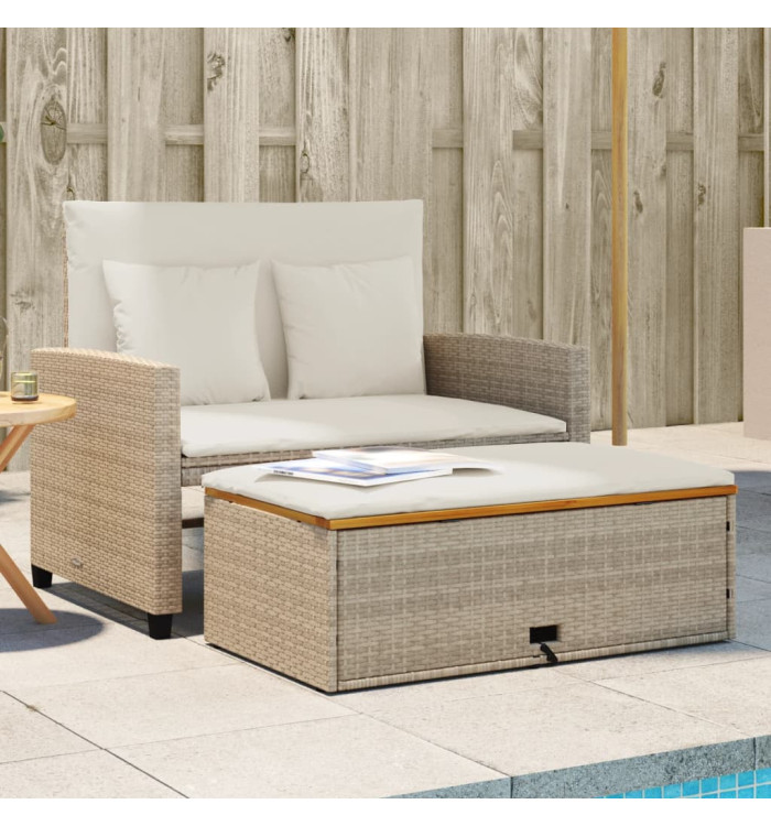 Canapé de jardin 2 places coussins beige résine tresséeetacacia | Mobilier & Déco