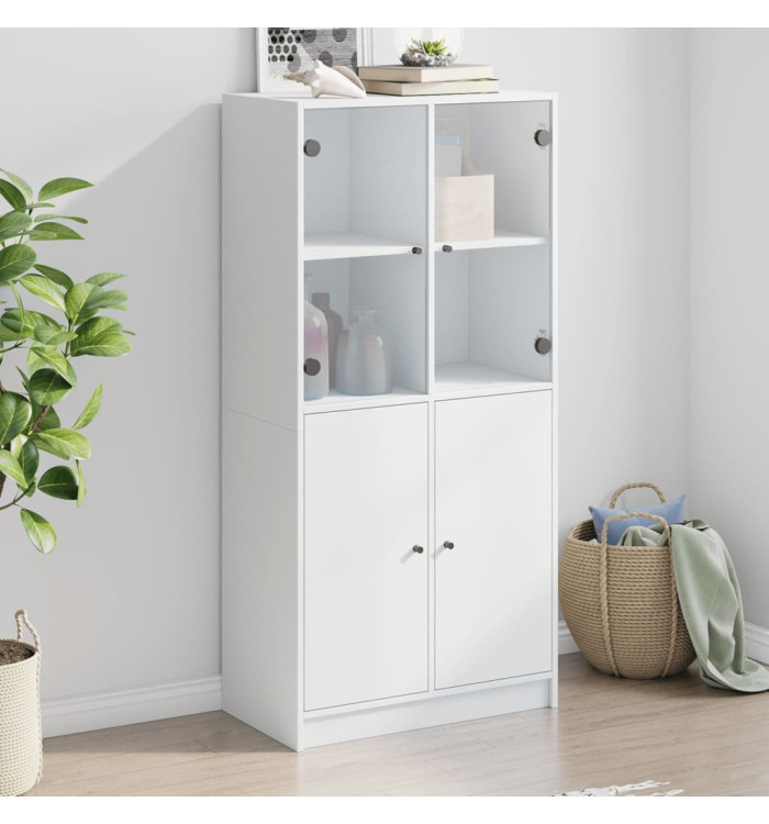 Buffet haut avec portes blanc 68x37x142 cm bois d'ingénierie | Mobilier & Déco