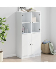 Buffet haut avec portes blanc 68x37x142 cm bois d'ingénierie | Mobilier & Déco