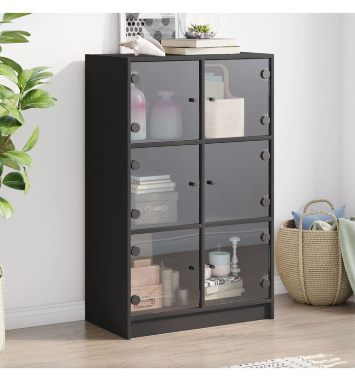 Buffet haut avec portes noir 68x37x109 cm bois d'ingénierie | Mobilier & Déco