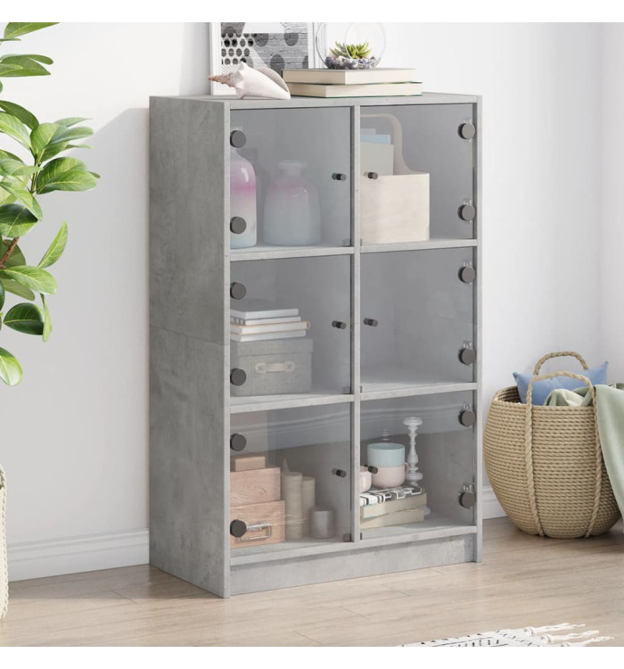 Buffet haut avec portes gris béton 68x37x109 cm bois ingénierie | Mobilier & Déco