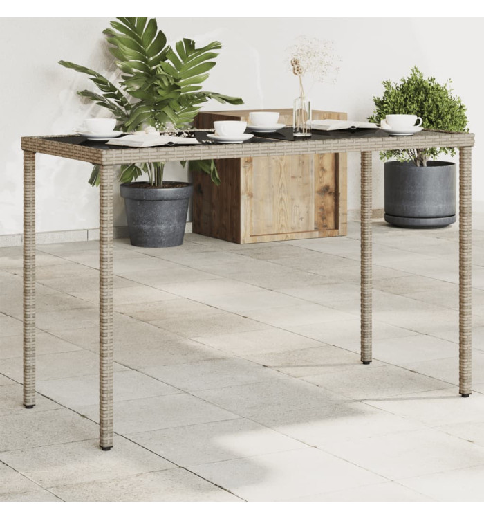 Table de jardin dessus en verre gris 115x54x74cm résine tressée | Mobilier & Déco