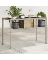 Table de jardin dessus en verre gris 115x54x74cm résine tressée | Mobilier & Déco