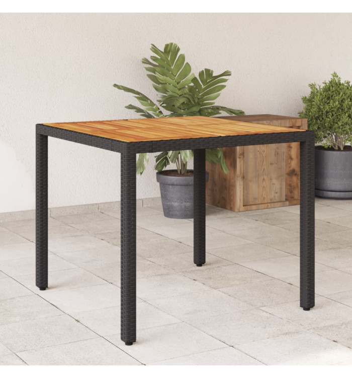 Table de jardin et dessus en bois d'acacia noir résine tressée | Mobilier & Déco