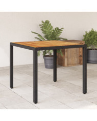 Table de jardin et dessus en bois d'acacia noir résine tressée | Mobilier & Déco
