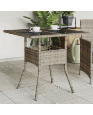 Table de jardin dessus en verre gris 80x80x75 cm résine tressée | Mobilier & Déco
