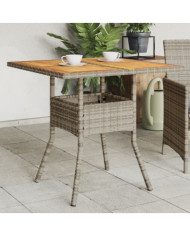 Table de jardin et dessus en bois d'acacia gris résine tressée | Mobilier & Déco