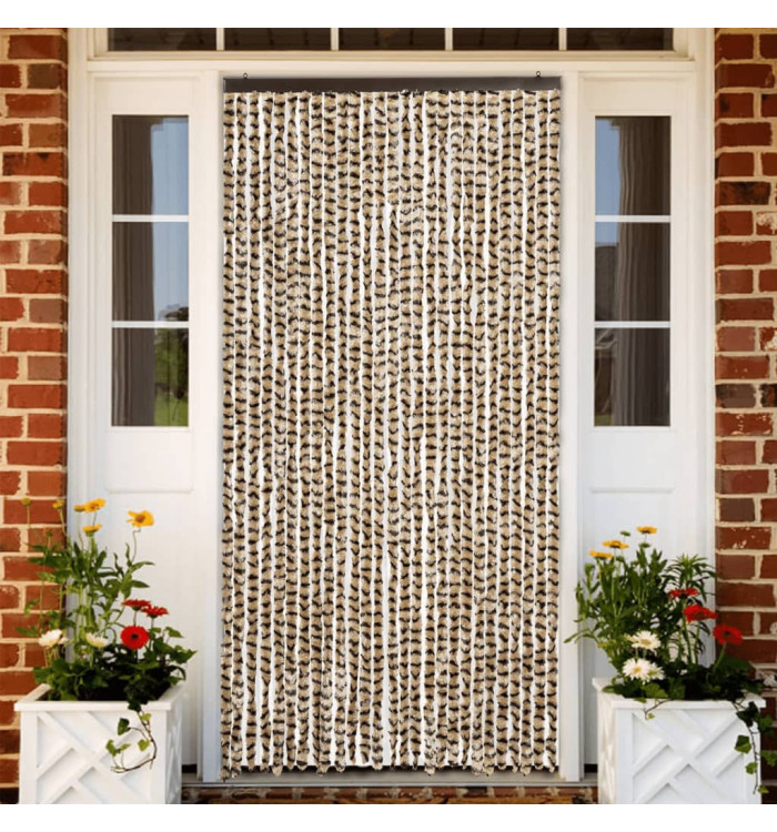 Rideau anti-mouches beige et marron 118x220 cm chenille | Mobilier & Déco