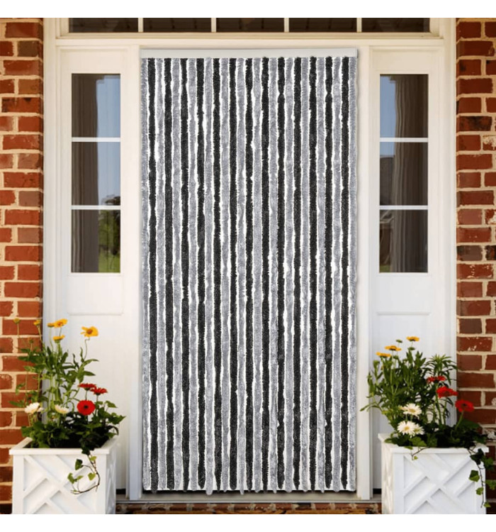 Rideau anti-mouches gris et noir 118x220 cm chenille | Mobilier & Déco
