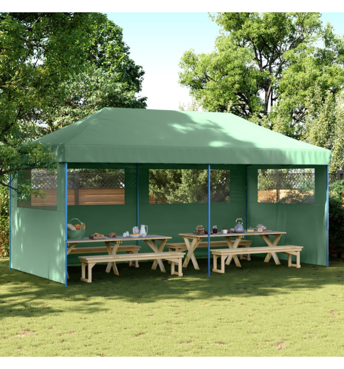 Tente de réception pliable escamotable 3 parois latérales vert | Mobilier & Déco