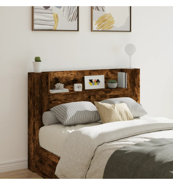Armoire tête de lit avec LED chêne fumé 140x16,5x103,5 cm | Mobilier & Déco