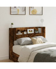Armoire tête de lit avec LED chêne fumé 140x16,5x103,5 cm | Mobilier & Déco