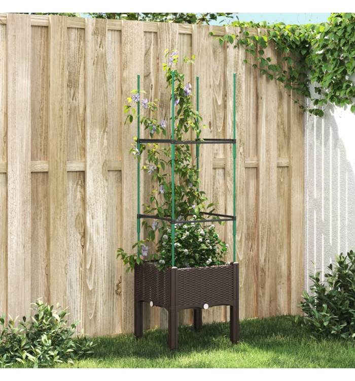 Jardinière avec treillis marron 40x40x142,5 cm PP | Mobilier & Déco