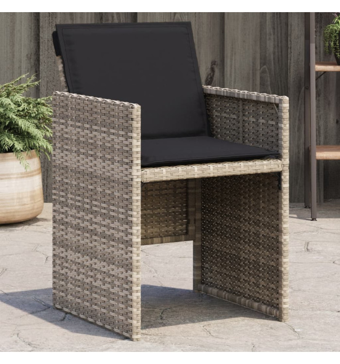 Chaises de jardin avec coussins lot de 4 gris clair poly rotin | Mobilier & Déco