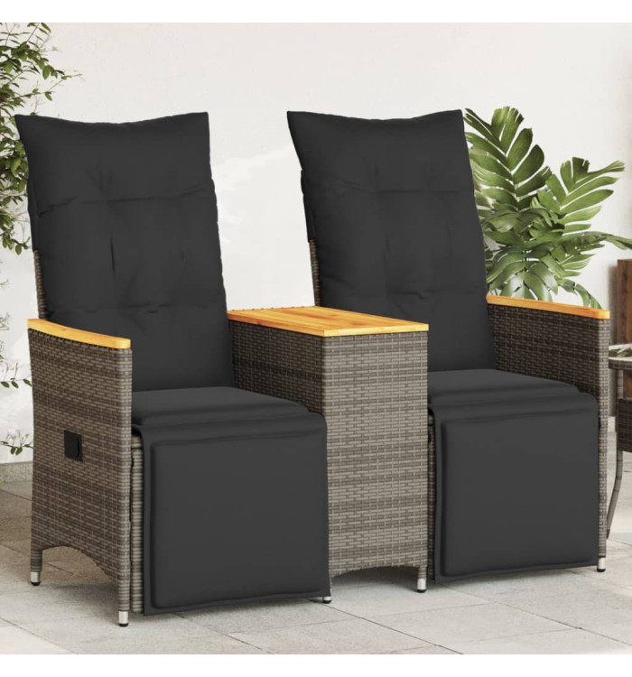 Canapé de jardin inclinable 2 places avec table gris poly rotin | Mobilier & Déco