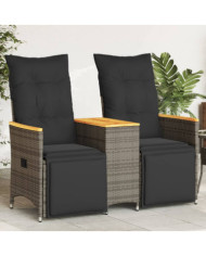 Canapé de jardin inclinable 2 places avec table gris poly rotin | Mobilier & Déco