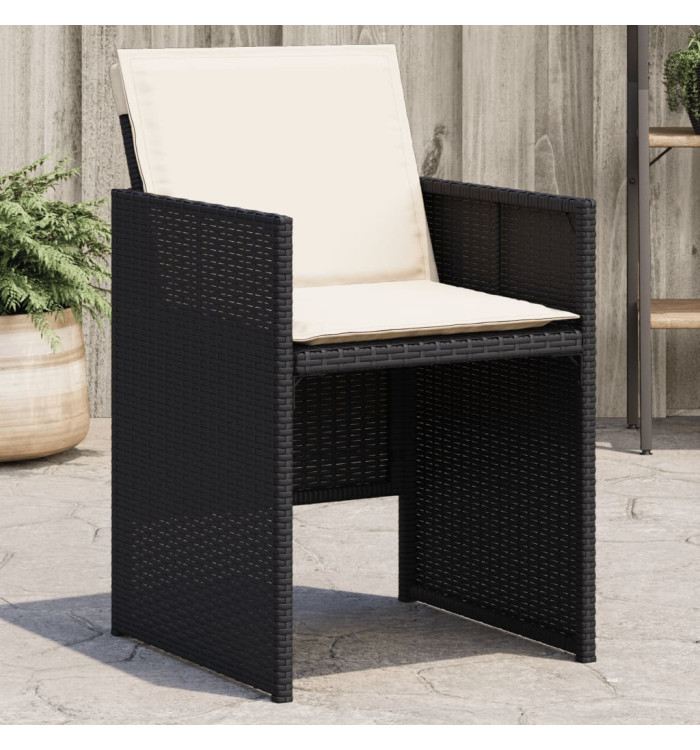 Chaises de jardin lot de 4 avec coussins noir résine tressée | Mobilier & Déco