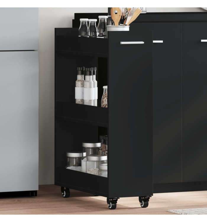 Armoire avec roues noir 60x22x79 cm bois d'ingénierie | Mobilier & Déco