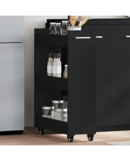 Armoire avec roues noir 60x22x79 cm bois d'ingénierie | Mobilier & Déco