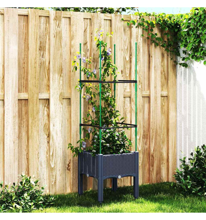 Jardinière avec treillis bleu gris 40x40x142,5 cm PP | Mobilier & Déco