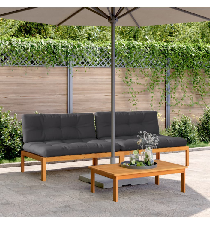 Canapés centraux palette de jardin et coussins 2pcs bois acacia | Mobilier & Déco