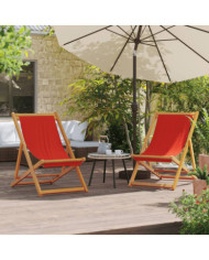 Chaises de plage pliables lot de 2 rouge tissu | Mobilier & Déco