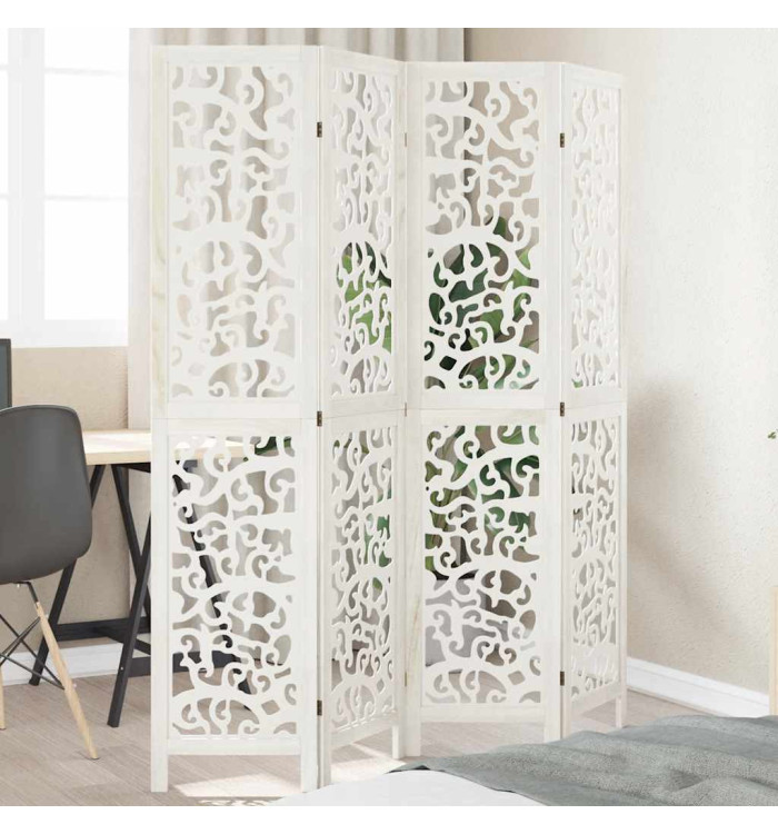 Cloison de séparation 4 panneaux blanc bois de paulownia massif | Mobilier & Déco