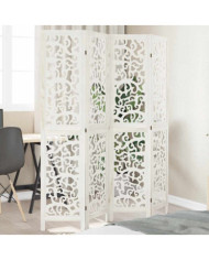 Cloison de séparation 4 panneaux blanc bois de paulownia massif | Mobilier & Déco
