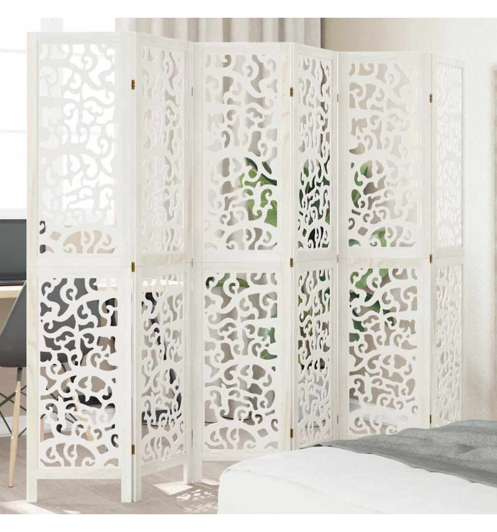 Cloison de séparation 6 panneaux blanc bois de paulownia massif | Mobilier & Déco