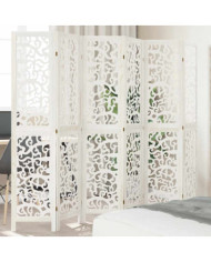 Cloison de séparation 6 panneaux blanc bois de paulownia massif | Mobilier & Déco