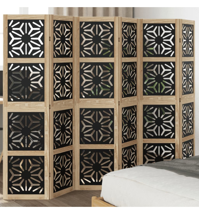 Cloison de séparation 6 panneaux marron noir paulownia massif | Mobilier & Déco