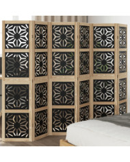 Cloison de séparation 6 panneaux marron noir paulownia massif | Mobilier & Déco