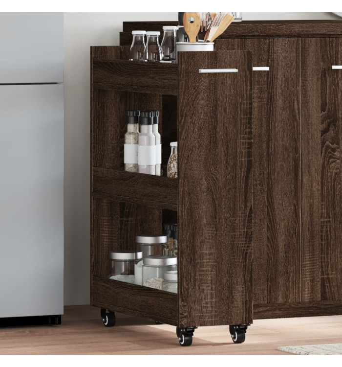 Armoire avec roues chêne marron 60x22x79 cm bois d'ingénierie | Mobilier & Déco