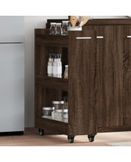 Armoire avec roues chêne marron 60x22x79 cm bois d'ingénierie | Mobilier & Déco