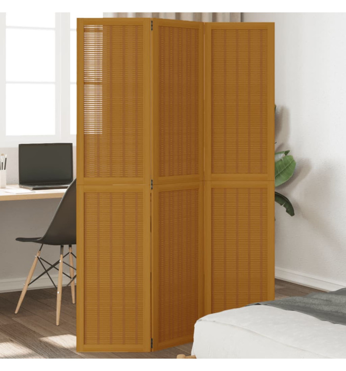 Cloison de séparation 3 panneaux marron bois paulownia massif | Mobilier & Déco