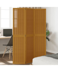 Cloison de séparation 3 panneaux marron bois paulownia massif | Mobilier & Déco