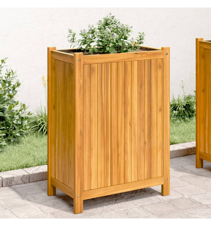 Jardinière avec doublure 31x31x75 cm bois massif d'acacia | Mobilier & Déco