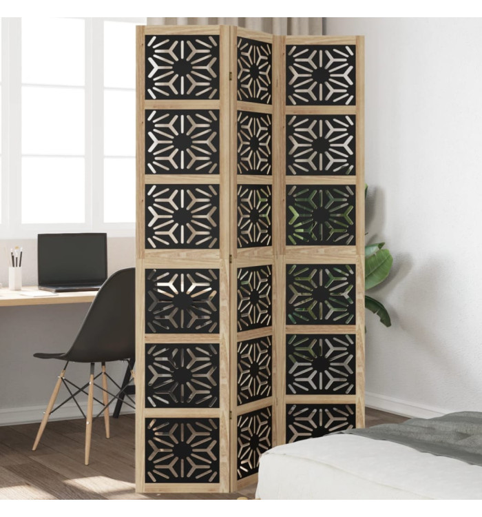 Cloison de séparation 3 panneaux marron noir paulownia massif | Mobilier & Déco
