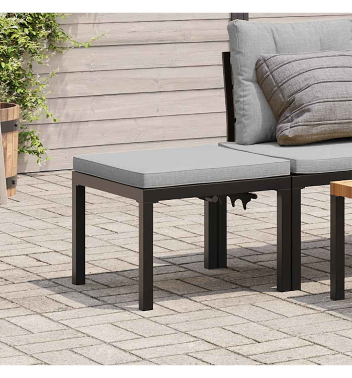 Tabouret de jardin avec coussin noir acier enduit de poudre | Mobilier & Déco