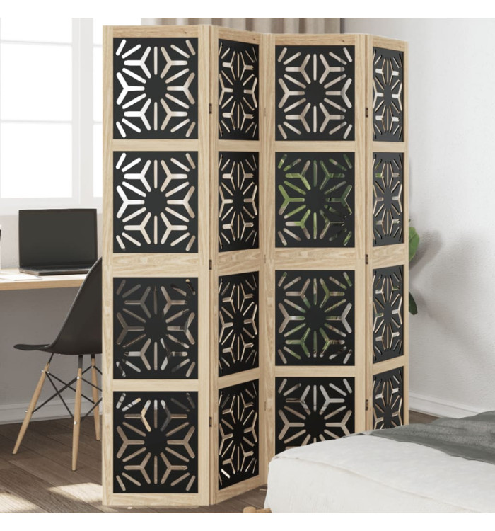 Cloison de séparation 4 panneaux marron noir paulownia massif | Mobilier & Déco