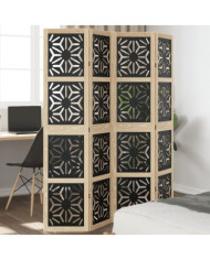 Cloison de séparation 4 panneaux marron noir paulownia massif | Mobilier & Déco